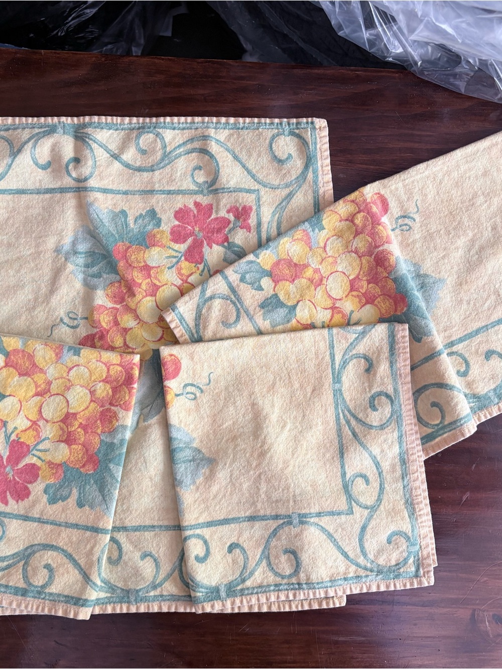 Vintage 90’s Classic Floral Cloth Napkins - Yellow, Pink & green